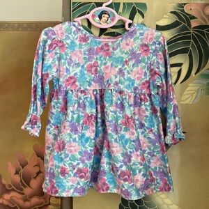 Vintage floral homemade long sleeve empire waist peplum top dress sz 2/3